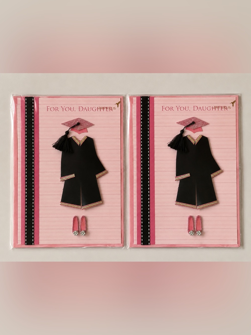 Lot 2 Papyrus Graduation Cards Daughter 3D Gown Cap Pink New Sealed